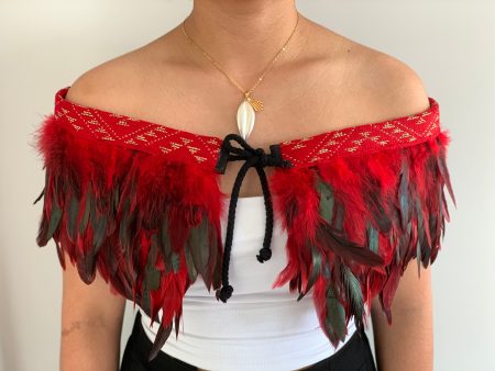 Red Evening - Feathered Maori Cape Fashion