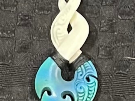 Blue Double Twist Koru Wood- Bone Painted Pendant Cheap