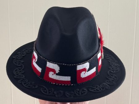 Potae - Black Maori Flag Fedora Felt Hat on Sale