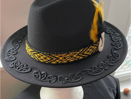 Potae - Black Fedora Felt Hat with gold band Cheap