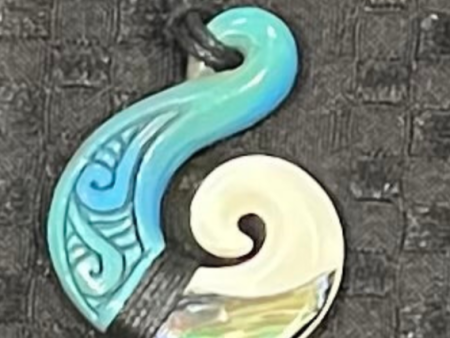 Blue Painted Hei Matau Koru Wood - Bone Pendant Online