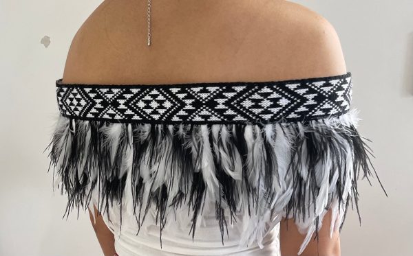 Black and white Feathered Maori Cape For Cheap