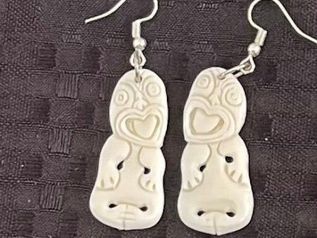 Tiki Carved Bone Earrings Online now