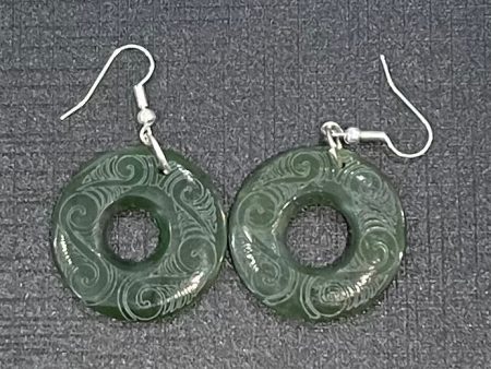 Engraved doughnut Greenstone Earrings Online