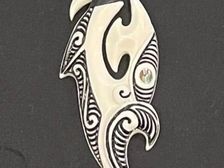 Bound Manaia Hook With Moko - Bone Pendant Sale