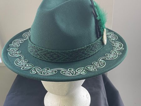 Potae - Bottle Green embroidery Koro Fedora Felt Hat Discount