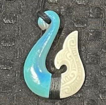 Blue Hei Matau Wood- Bone Painted Pendant Discount