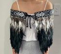 Black, White And Beige - Maori Half Korowai Cape For Sale