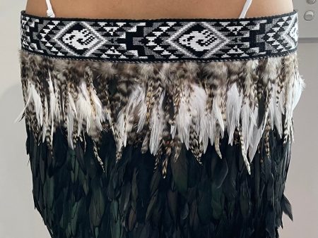 Black, White And Beige - Maori Half Korowai Cape For Sale