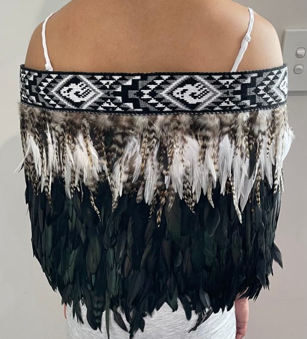 Black, White And Beige - Maori Half Korowai Cape For Sale